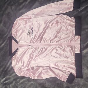Womens L Halloween Pink Ladies Grease jacket black large dress-up top zip up